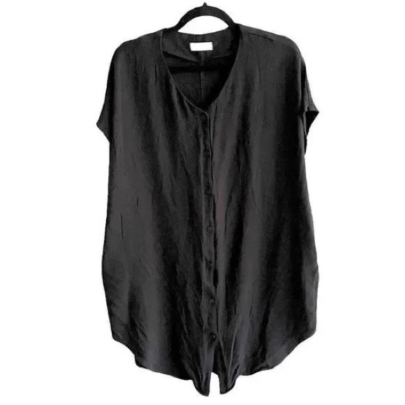 Oak + FORT Button Front Mini Midi Coverup Dress Shirtdress Black S - Picture 9 of 9